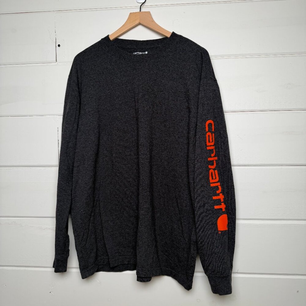 Carhartt Men Signature Logo Long Sleeve Loose fit charcoal Gray Sz Large
